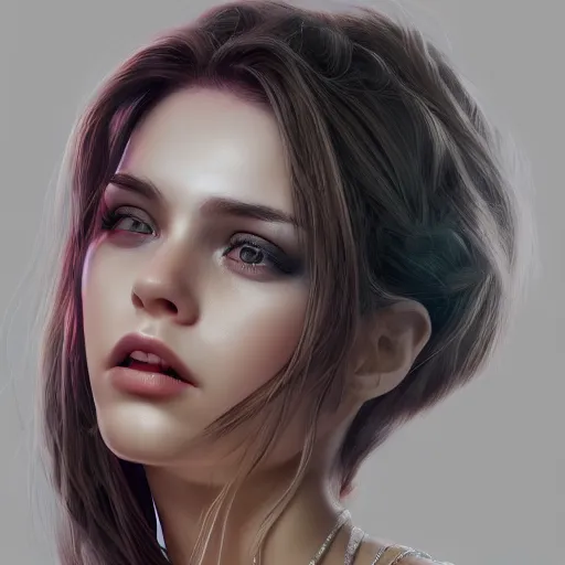 Image similar to detailed portrait of a beautiful young woman, concept art, digital art, studio lightning, bright colors, intricate, masterpiece, photorealistic, hiperrealistic, sharp focus, high contrast, intricate, Artstation HQ, DeviantArt trending, 4k UHD, Unreal Engine 5