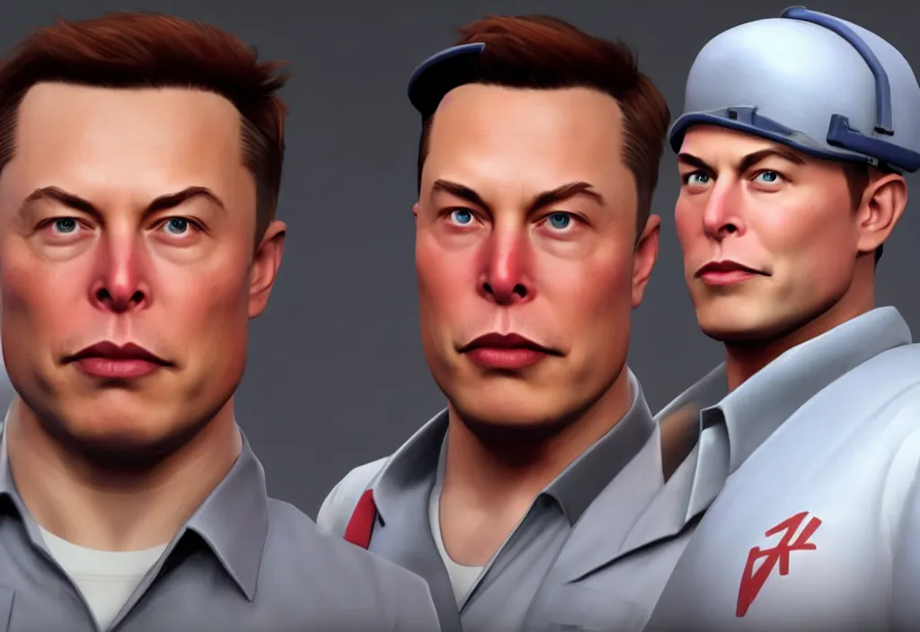 Image similar to elon musk in team fortress 2, elon musk in the video game team fortress, gameplay screenshot, close up, 3 d rendering. unreal engine. amazing likeness. very detailed.