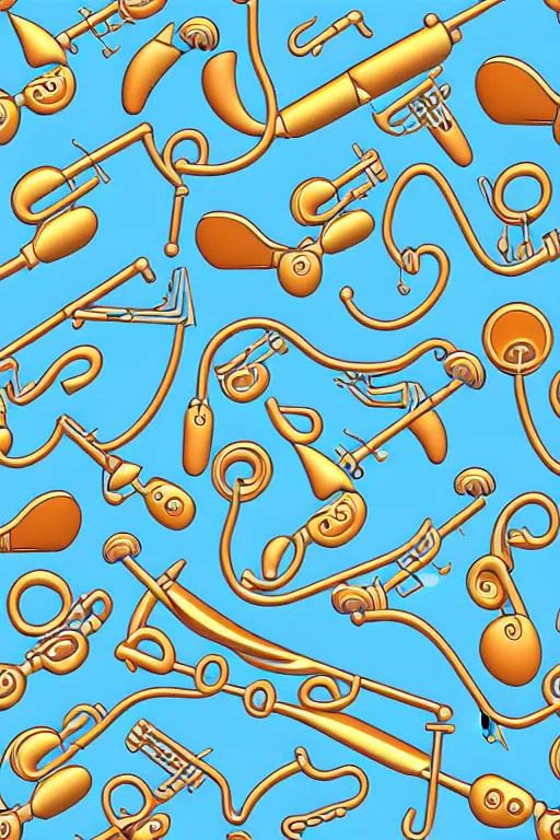 Image similar to seamless 2 d pattern of abstract musical instruments, highly detailed, designed by tarsila do amaral, graphic design, 8 k, 4 k