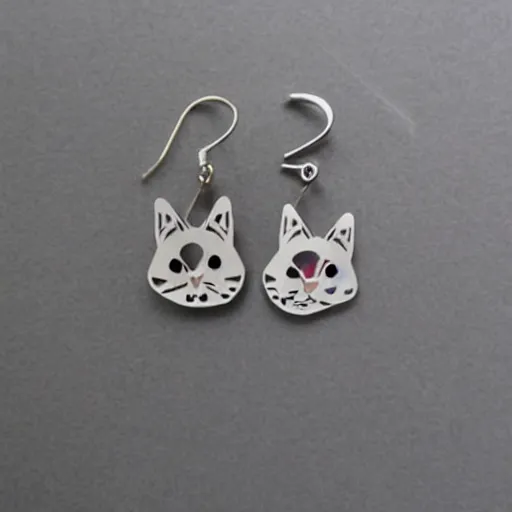 Image similar to 2d lasercut cat earrings, popular on artstation, popular on deviantart, popular on pinterest