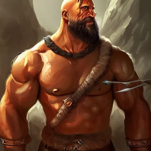 Image similar to dwayne johnson as viking with long beard, portrait, behance hd artstation, style of jesper ejsing