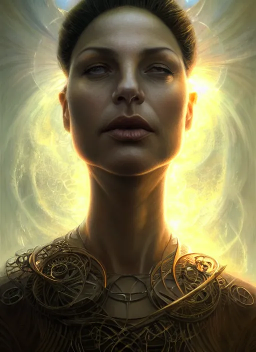 Prompt: closeup portrait shot of a psychic in a scenic dystopian environment, intricate, elegant, highly detailed, centered, digital painting, artstation, backlit, concept art, smooth, sharp focus, illustration, artgerm, tomasz alen kopera, peter mohrbacher, donato giancola, joseph christian leyendecker, wlop, boris vallejo