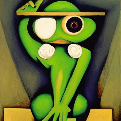 Prompt: pepe the frog by tamara de lempicka