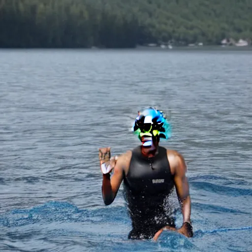 Prompt: obama swimming in a fjord in norway