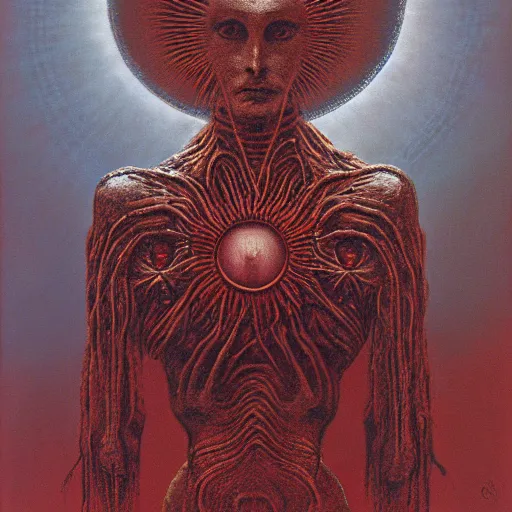 Image similar to the queen of the sun by zdzislaw beksinski and h. r. giger, oil on canvas