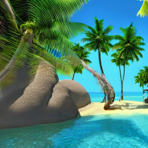 Prompt: a tropical beach #film and rendered in unreal engine