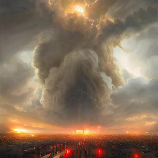 Image similar to giant storm and lots of lightning over a future stadium, intricate, highly detailed, digital painting, artstation, concept art, matte, sharp focus, illustration, art by artgerm and greg rutkowski and alphonse mucha