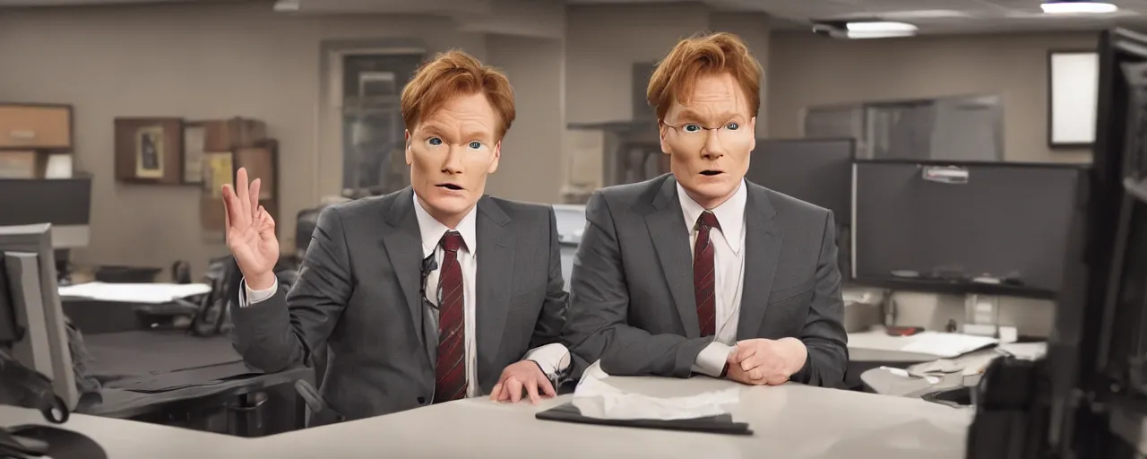 Prompt: conan obrien in the office season 2, intrincate details, digital art, octane renderer