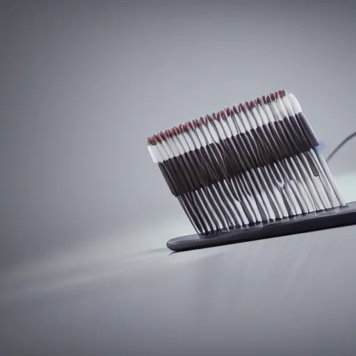 Image similar to photo of a futuristic toothbrush, product photography, photography, realistic, 8 k, octane render, volumetric lighting