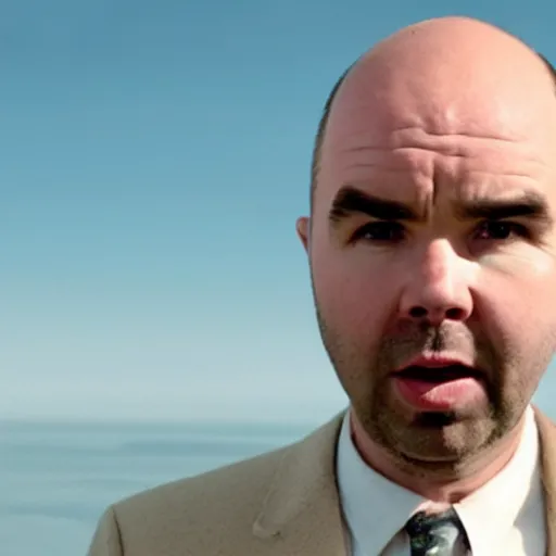 Image similar to film still from a movie featuring Karl Pilkington