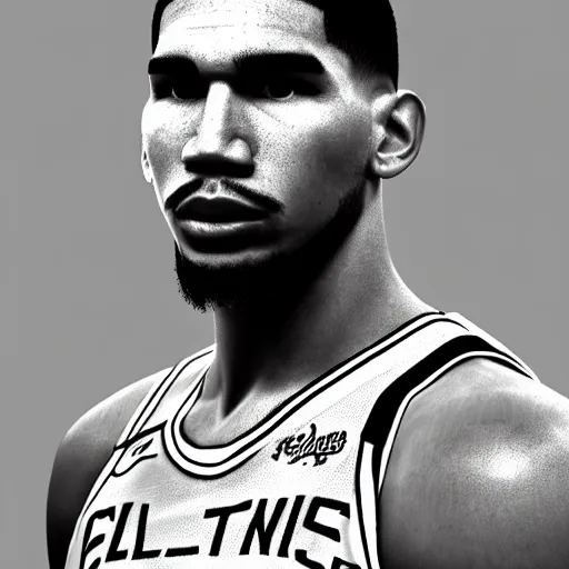 Image similar to Portrait of Boston Celtics Jayson Tatum, Jayson Tatum as Che Guevara, Jayson Tatum as Guerilla Heroica, Black and White, by Alberto Korda, inspiring, dignifying, stoic, stoicism, national archives, digital art, trending on artstation, octane render