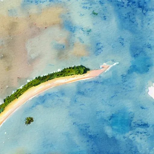 Image similar to a bird's - eye view of a island in de middle of the ocean, watercolor