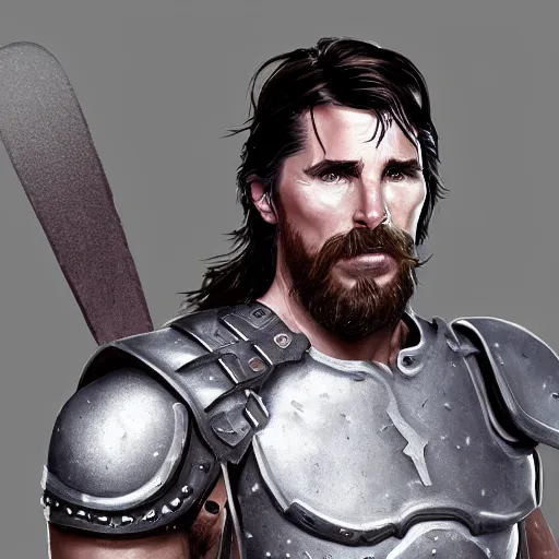 Prompt: Portrait of Christian Bale as a strong human gladiator, perfect facial symettry, mattepainting concept Blizzard pixar maya engine on stylized background splash comics global illumination lighting artstation, jose daniel cabrera pena, rossdraws