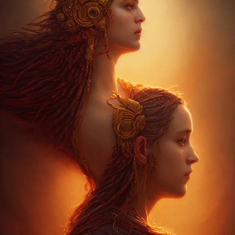 Image similar to majestic gracious regal goddess persephone portrait, ancient greece, elysium, atmospheric lighting, painted, intricate, volumetric lighting, beautiful, rich deep colours masterpiece, golden hour, sharp focus, ultra detailed, by leesha hannigan, ross tran, thierry doizon, kai carpenter, ignacio fernandez rios