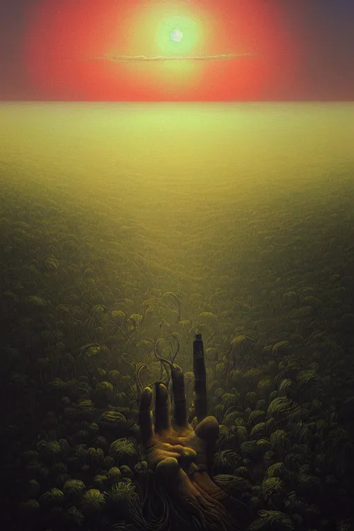 Image similar to a painting of a summer, a surrealist painting by zdzisław beksinski and by alena aenami, deviantart, dystopian art, apocalypse landscape, surrealist