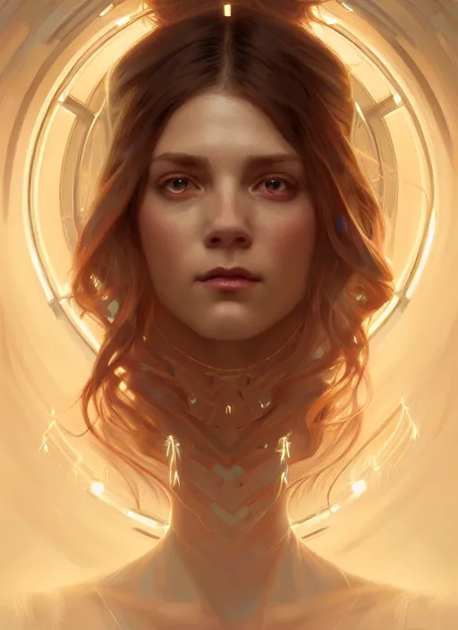 Image similar to symmetry!! portrait of alice jane baxter, glowing lights!! intricate, elegant, highly detailed, digital painting, artstation, concept art, smooth, sharp focus, illustration, art by artgerm and greg rutkowski and alphonse mucha