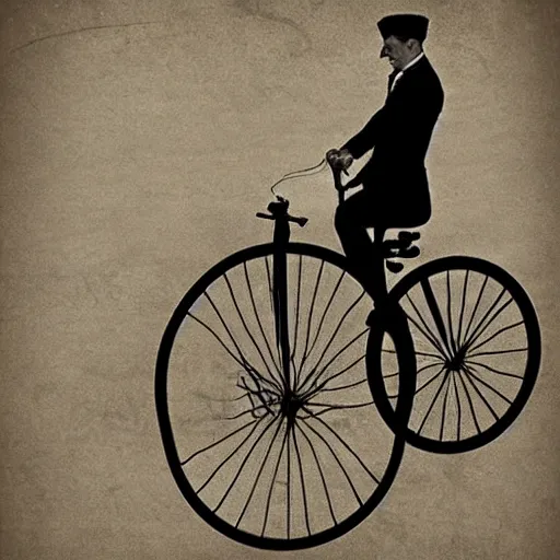 Image similar to riding a penny farthing into the far future, stylized photo