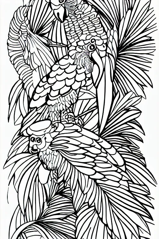 Image similar to parrot ink drawing line art colouring page