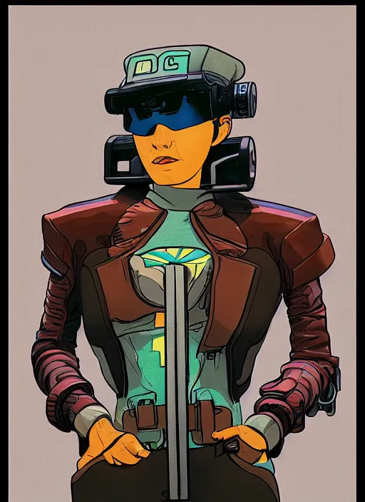 Prompt: cyberpunk traffic cop. portrait by mœbius and will eisner and gil elvgren and pixar. realistic proportions. cyberpunk 2 0 7 7, apex, blade runner 2 0 4 9 concept art. cel shading. attractive face. thick lines.