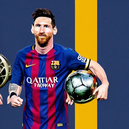 Prompt: messi, ronaldo, holding shields, dark blue background, matte,