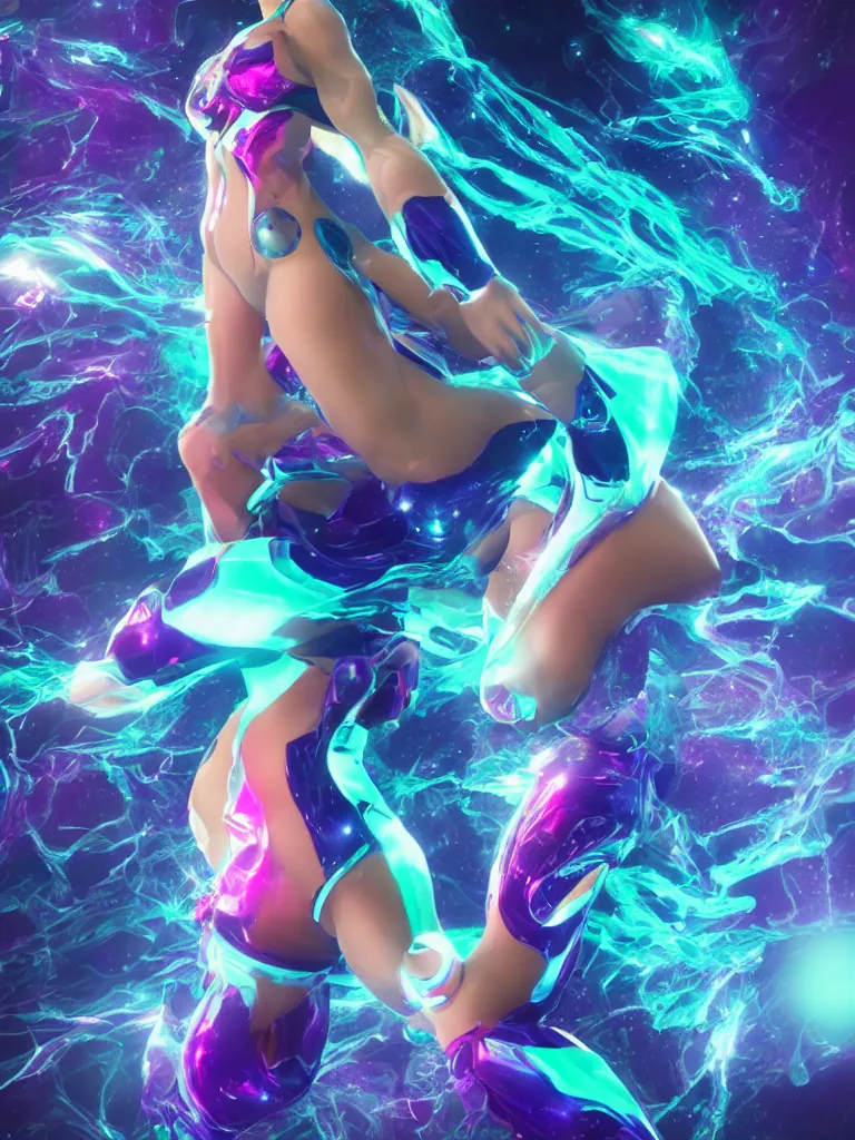 Image similar to electric space mermaid full body octane render