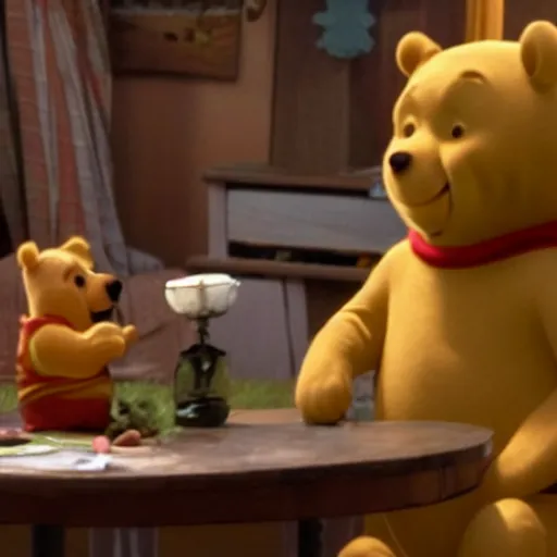 Image similar to A still of Keanu Reeves as Winnie the Pooh