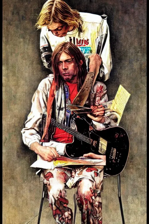 Image similar to kurt cobain from nirvana painted by norman rockwell