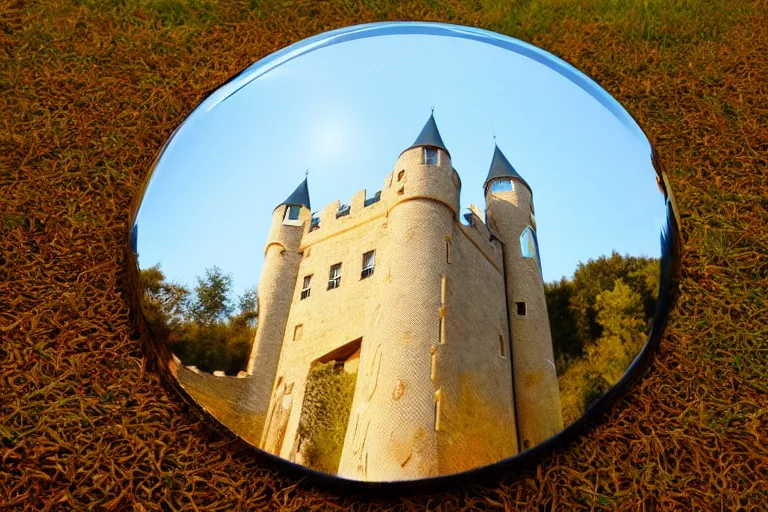 Prompt: castle, chrome, reflect, fantastic, ultra realistic!!!, clear weather, golden hour, sharp focus