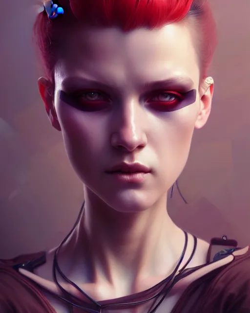 Prompt: beautiful female punk, portrait, cyberpunk, symmetry, ultra detailed, elegant, intricate, dynamic lighting, hyperrealism, digital art, digital painting, artstation, wlop, sharp focus, illustration, art by artgerm and greg rutkowski and alphonse mucha, 8 k