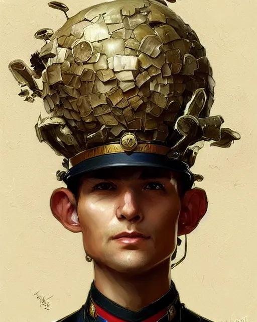 Image similar to portrait of a mushroom!!!!!!!!!!! ( ( ( ( humanoid ) ) ) ) wearing a formal military outfit, science fantasy painting, elegant intricate digital painting artstation, greg rutkowski and alphonse mucha, detailed