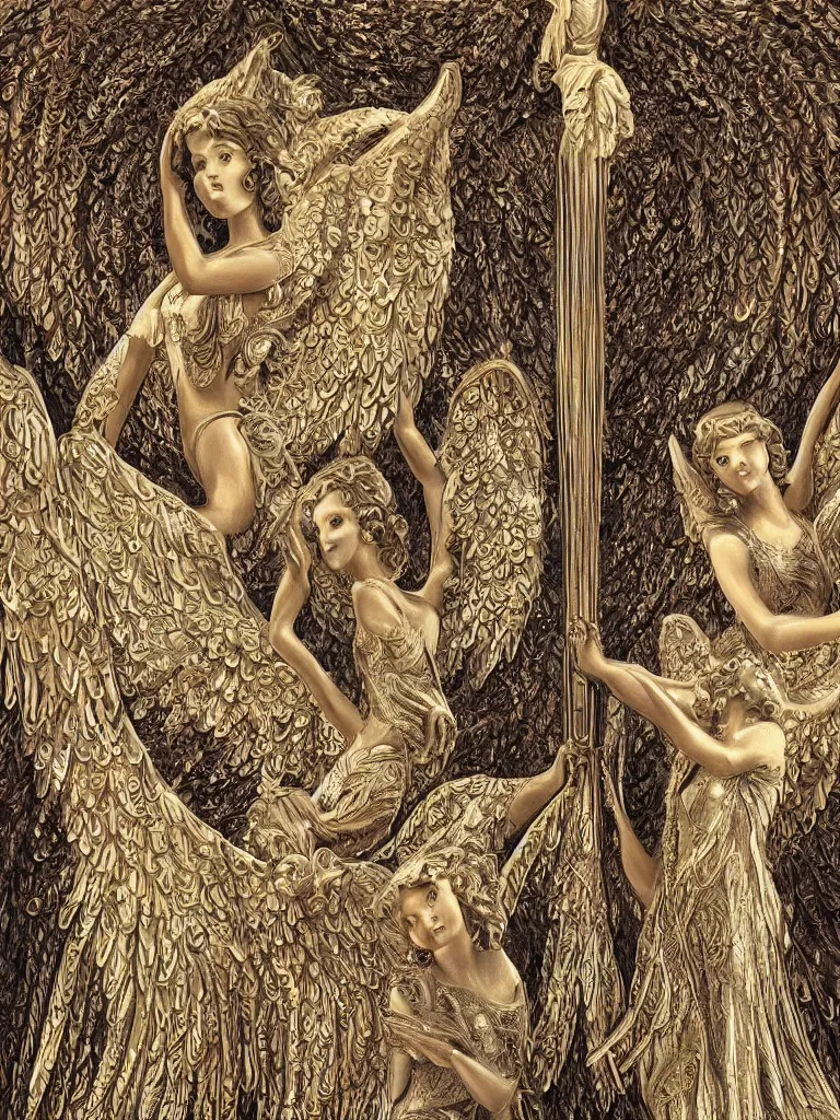 Prompt: a digital painting of Biblically accurate angels, art deco, intricate, filigree