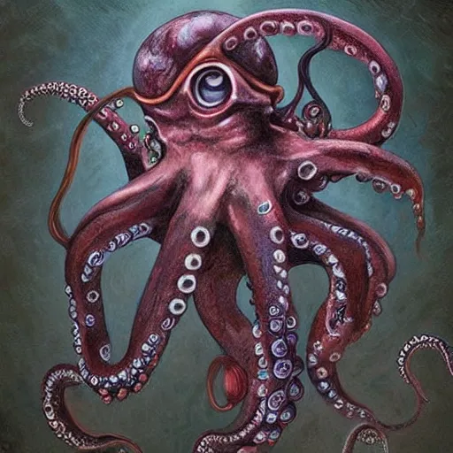 Image similar to Painting, Creative Design, Anthropomorphic octopus, Biopunk, Body horror, by Marco Mazzoni