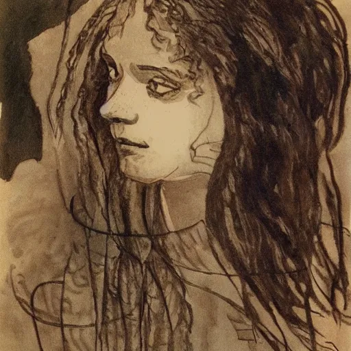 Prompt: The Swan with hermione granger face, drawn by Mikhail Vrubel