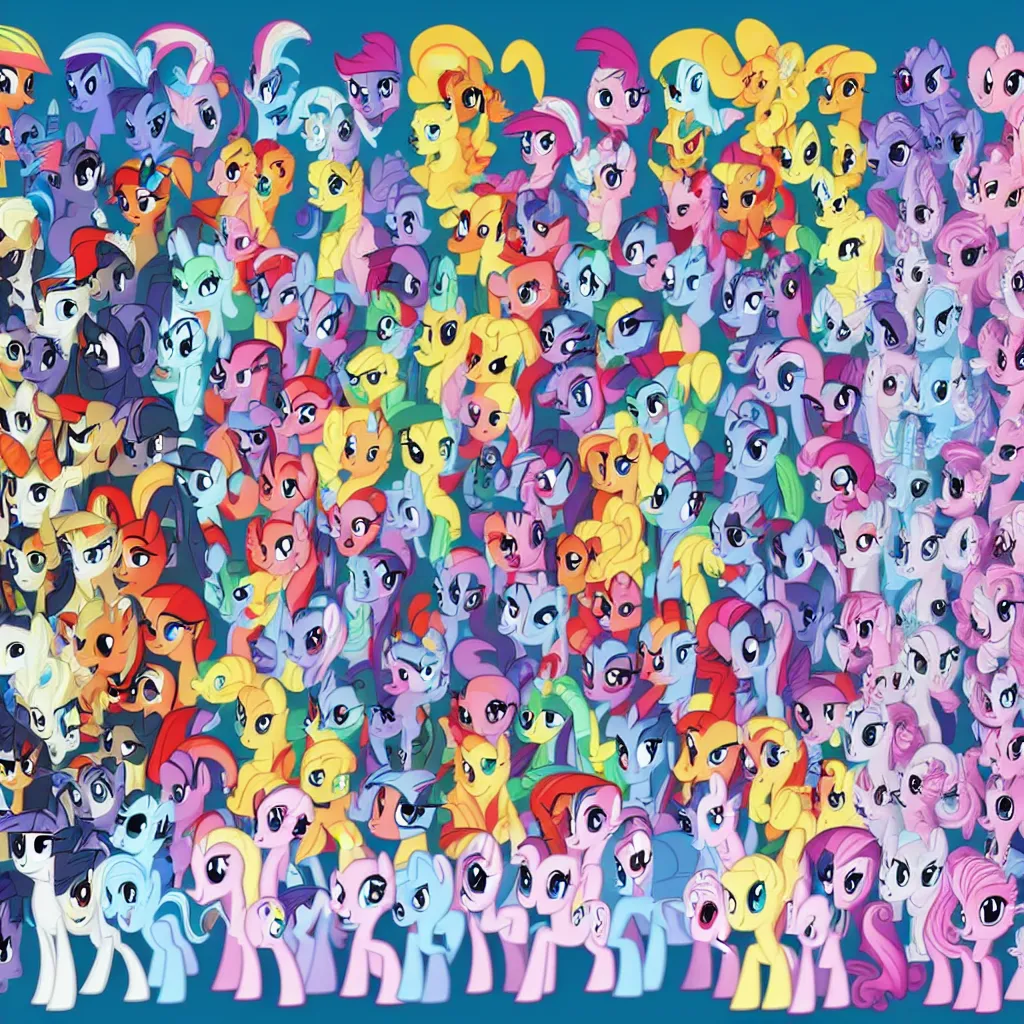 Prompt: Official group photo of all character from My Little Pony, digital art, detailed, colorful, anime style