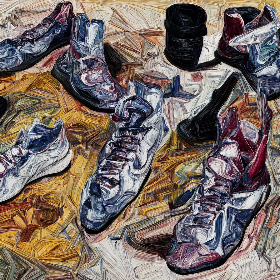 Image similar to futuristic balenciaga sneakers, nft art, highly detailed, hyper realistic, art by todd mcfarlane, by ( ( ( lucian freud ) ) ) and gregory crewdson and francis bacon