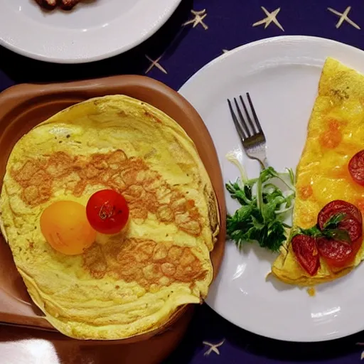 Prompt: Donald Trump on an omelette, food photography