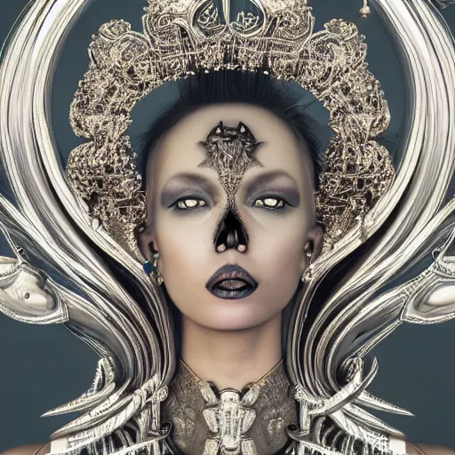 Prompt: queen of metal, 4 k, ornate and intricate, jaw dropping, surreal, octane render