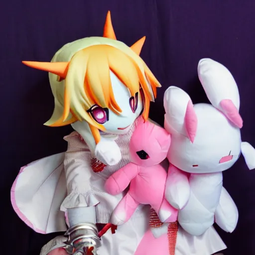 Prompt: cute fumo plush of the party trickster who deals random crits 99% of the time, anime girl