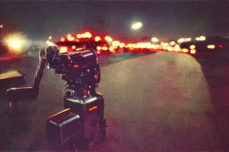 Image similar to vintage photo of alien invasion, flash photography at night, retro 1 9 7 0 s kodachrome