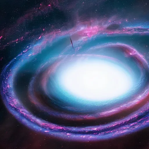 Image similar to galaxy + black hole + hyper real + unreal engine 5 + view from space + beautiful lighting + post processing + 4k