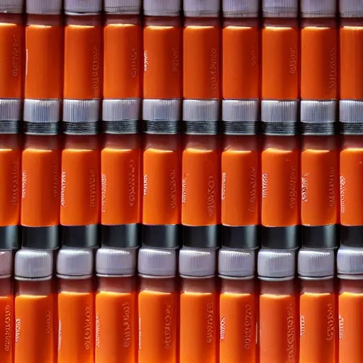 Prompt: 1 0 0 0 0's of orange colored lip balm tubes in giant piles, high detail, shaded, backlit
