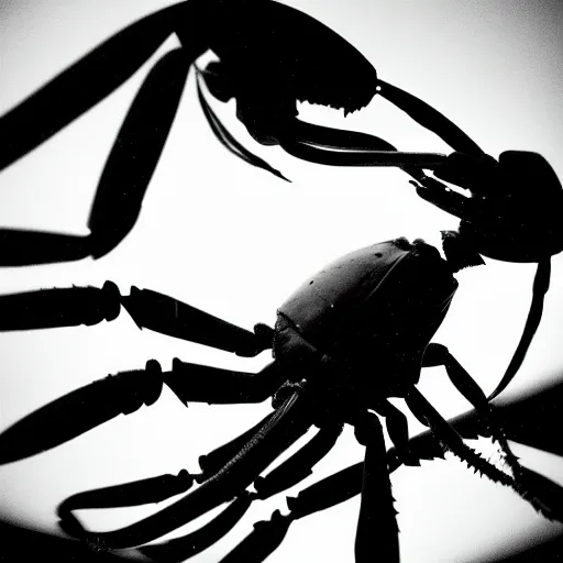 Prompt: lobster, silhouette, abstract, black and white, photography,