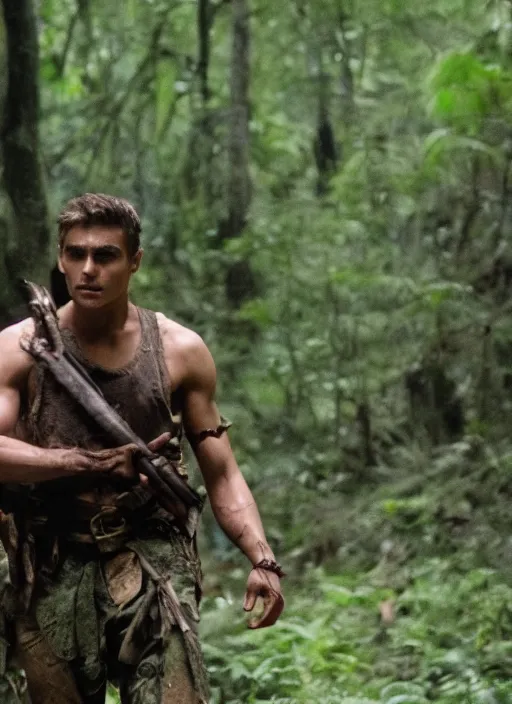 Image similar to film still of Dave Franco as Dutch in Predator, 4k