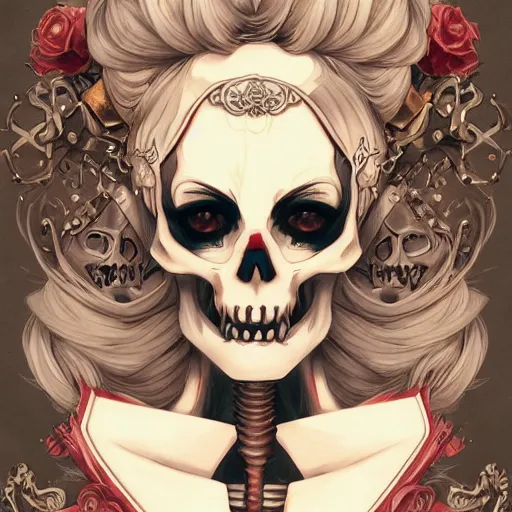 Image similar to anime manga skull portrait young woman skeleton, cuphead, unreal engine, intricate, elegant, highly detailed, digital art, art by JC Leyendecker and sachin teng