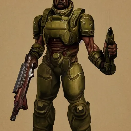 Image similar to doom slayer as ww 2 american soldier, photography, full height, front view, golden ratio