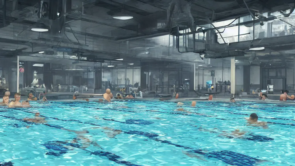 Image similar to Screenshot from Watchdogs at an indoor swimming pool