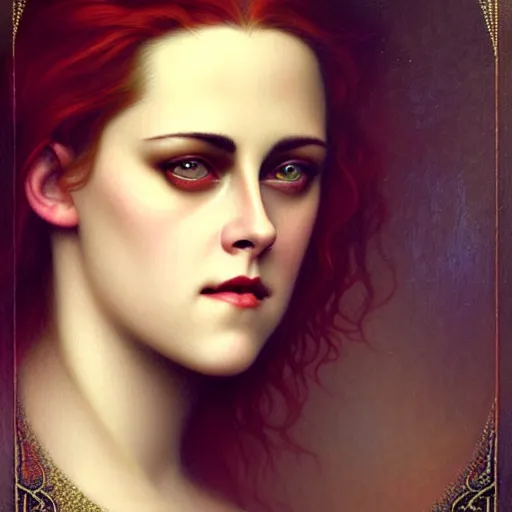 Image similar to portrait of kristen stewart by tom bagshaw in the style of gaston bussiere, art nouveau