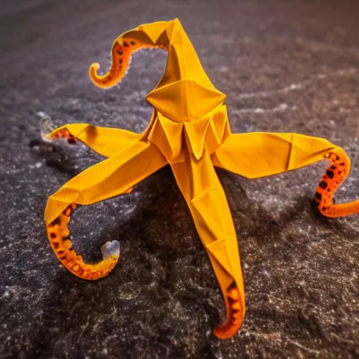 Image similar to an origami octopus, macro photography, ambient light