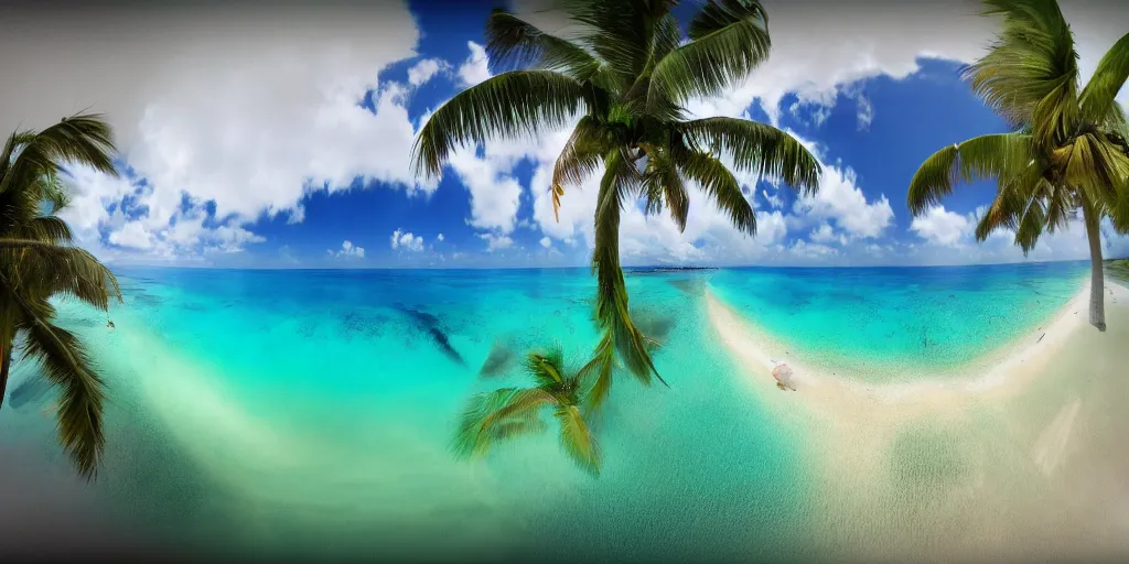 Prompt: 3 6 0 panorama hdr environment map of a being on a beach in miami photograph very high detail focus octane render