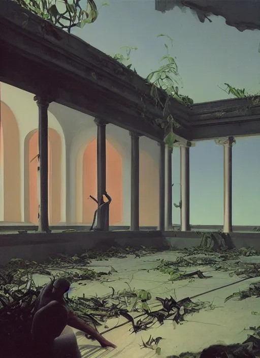 Prompt: the end of time, salvador, brazil, open ceiling, by edward hopper and james gilleard, zdzislaw beksinski, overgrown vegetation, exteriors, highly detailed, delicate poses, cinematic, black people, by james gilleard, airbrush, ilya kuvshinov, wlop, very coherent, art by takato yamamoto and james jean